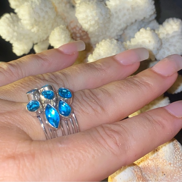 Blue Quartz multi-gem handcrafted ring - Picture 6 of 11